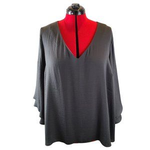 Lane Bryant Gray V-Neck Blouse w/ Bell Sleeves EUC 22/24